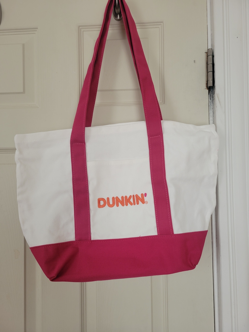 Dunkin' White and Pink Canvas Tote Bag